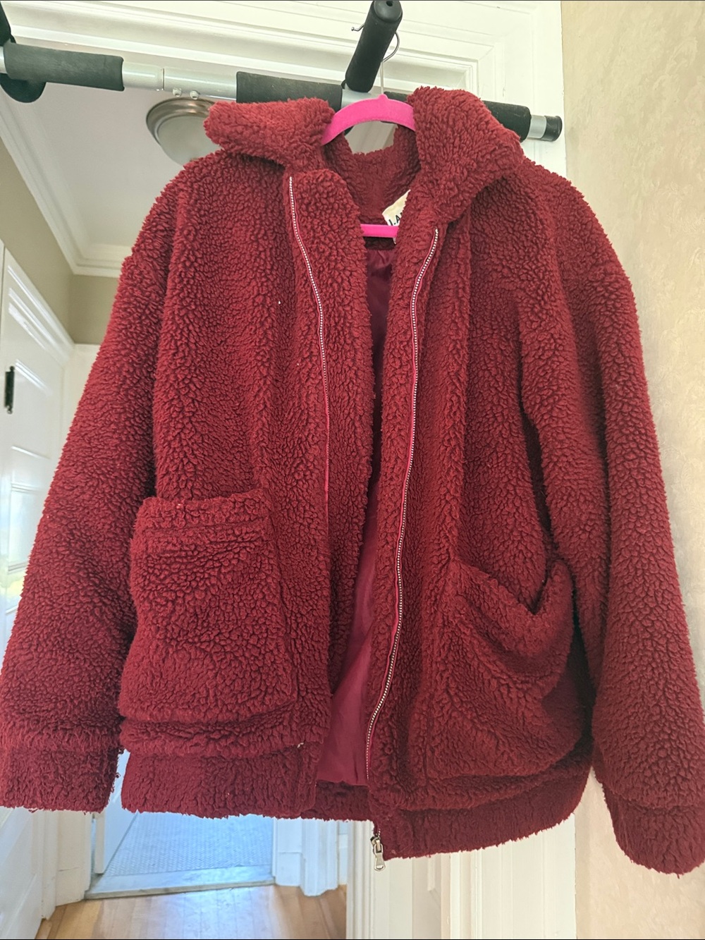 I.AM.GIA Deep Red Sherpa Zip Hoodie